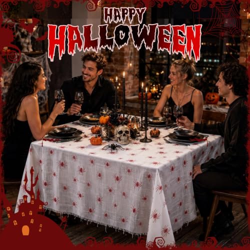 Halloween Skeleton Tablecloth 84.6 x 108.3 Inches Creepy Skeleton Print Cover for Party & Decorations