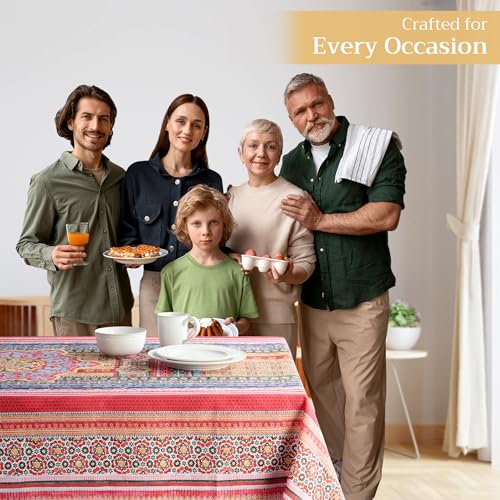 Ispahan Square Table Cloth - 54x54 Inch 100% Cotton Reusable Holiday Decor