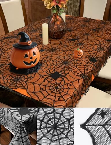 Halloween Spider Web Lace Tablecloth - Black 60"x71" for Rectangle Tables - Gothic Halloween Decor