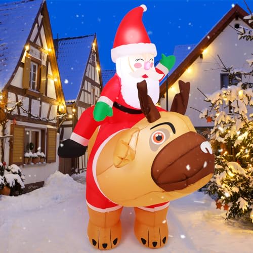 5 Ft Christmas Inflatable Santa Riding Pug Yard Decor with LED Lights Outdoor Holiday Decoration