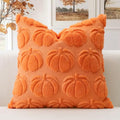Fall Pumpkin Pillow Cover Set - Orange 16x16 Inch Wool Velvet Sofa Cushion