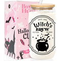 Clear Witch Halloween Glass Cup - 16oz Spooky Boo Coffee Mug with Lid & Straw