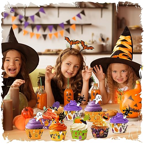 Halloween Cupcake Liners with Toppers Picks - Festive Baking Supplies - 150 Sets