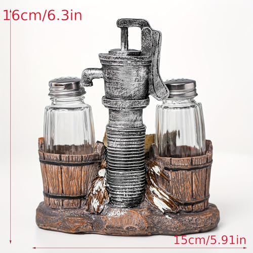 Farmhouse Rooster & Chick Salt & Pepper Shaker Set with Water Pump - Rustic Kitchen Decor - FarmHenWell Variation