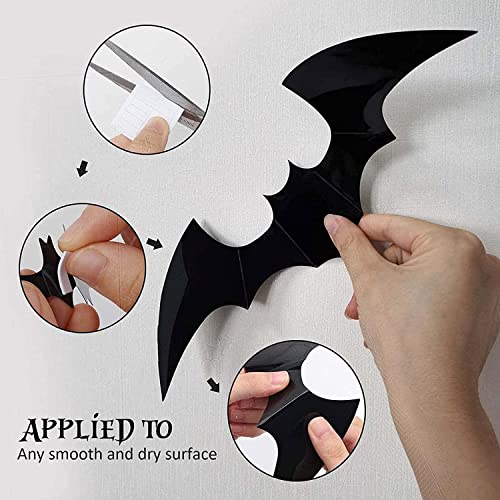 Bat-Shaped 3D Wall Decor - Reusable PVC Halloween Bats Set of 60 with 4 Sizes