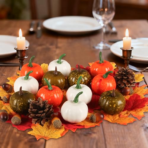 Fall Artificial Pumpkin Decor Set - 64 Pcs Halloween & Thanksgiving Table Centerpiece