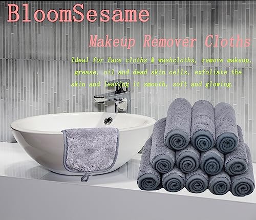 Reusable Microfiber Makeup Remover Cloths - 12 Pack Gray 8x8 Inch - Gentle Face Pads