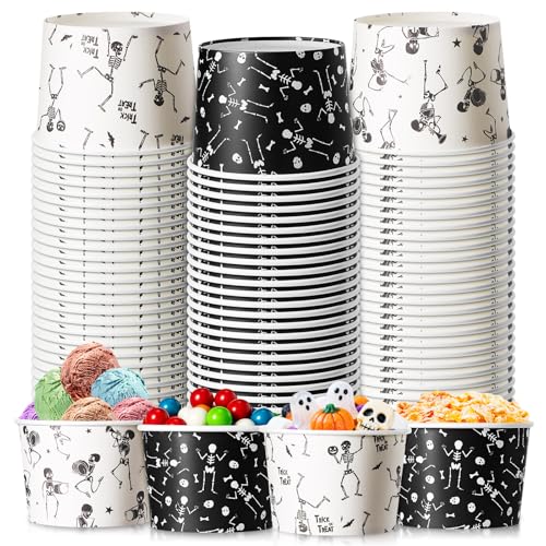 Multicolor Halloween Snack Cups 60 Pack 9 oz Ice Cream Bowls Skeleton