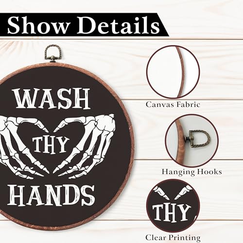 Gothic Round Canvas Wall Art - Wash Hands Skeleton Dark Bathroom Decor