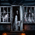 Halloween Window Curtain Cover - Scary Female Ghost Poster, 3 Pieces, Spooky Decor