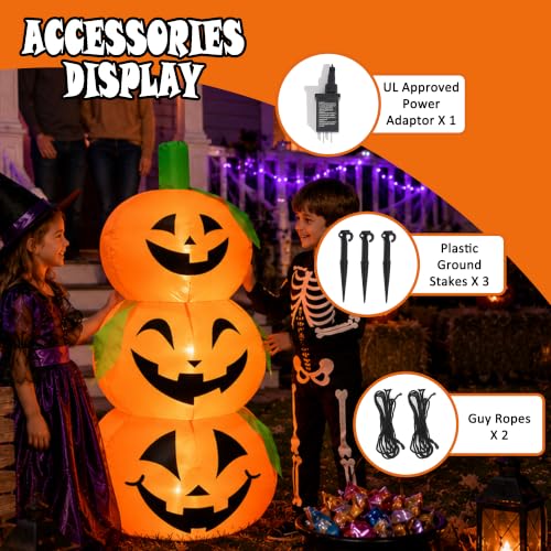 Halloween Inflatable Pumpkin Blow Up - 4.3FT Stacked Pumpkin Yard Decoration with LED Lights