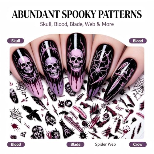 Halloween Nail Art Stickers Set - Ghost Pumpkin Bat Witch Spider Web Design NS-18 - 5 Sheets for Women & Girls