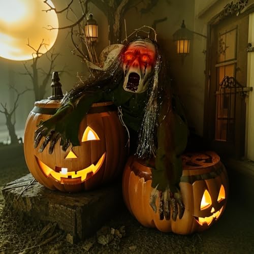 Halloween Creeping Ghost Prop 43 Inch Scary Skeleton with Voice & Light Effects