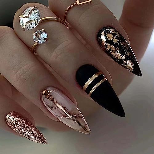Short Black Stiletto Fake Nails - Press On Manicure for Women