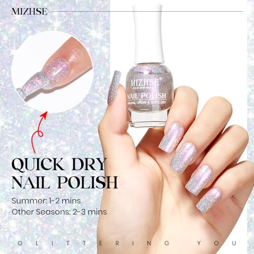 Rainbow Glitter Nail Polish - Quick Dry, Iridescent, 15ml - Glitter Rainbow Variation