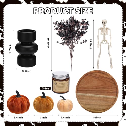 Halloween Wooden Centerpiece Tray Set with Skeleton Pumpkin and Vases