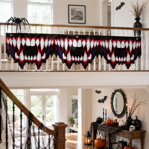 Halloween Monster House Decorations - Creepy Bloody Teeth Banner Set - 8 Pcs, Monster-8Pcs