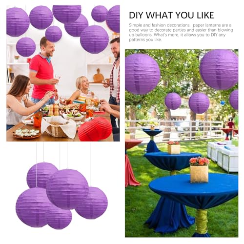 Purple Paper Lanterns Set - 20 Pieces, 4-12 Inch Hanging Decor for Parties & Events