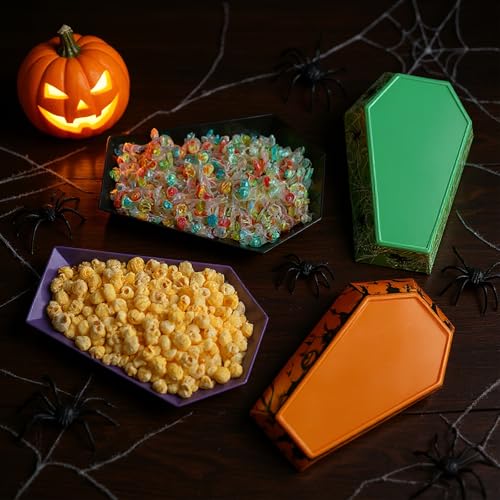 Halloween Coffin Shaped Plastic Serving Tray Set - 4 Pieces, Spooky Gothic Design