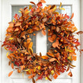 24-Inch Fall Wreath with Orange Pumpkins & Leaves - Handmade Autumn Door Decor