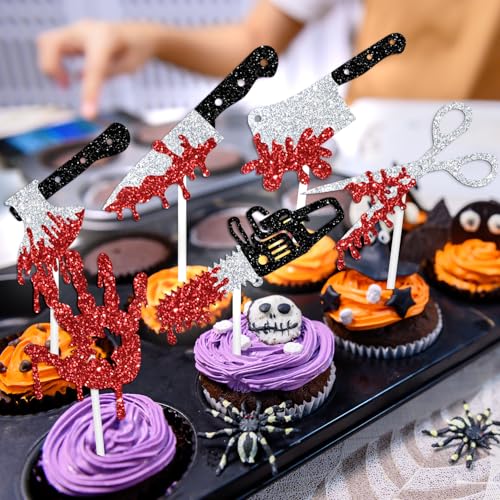 21 Pack Halloween Bloody Knife Cupcake Toppers - Horror Party Decor