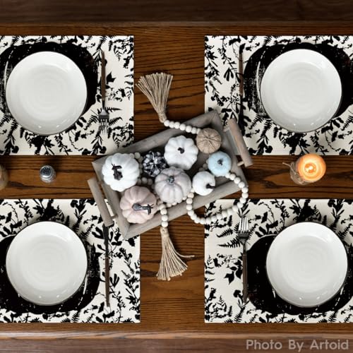 Black Pumpkin Fall Placemats Set of 4 - 12 x 18 Inches Rectangular