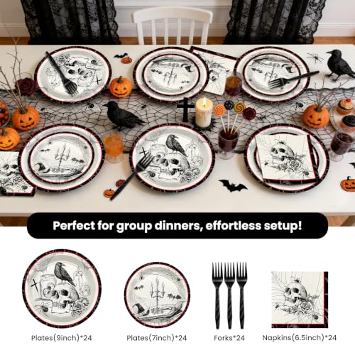 Halloween Gothic Party Plates and Napkins Set - 96 Pieces for Haunted Events