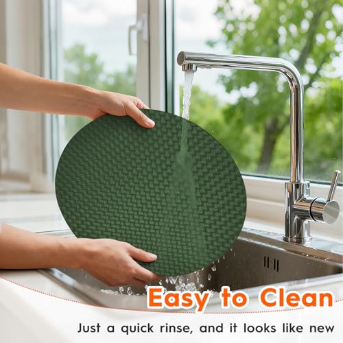 Green Faux Leather Double Decker Round Placemats Set of 6 - Heat-Resistant Waterproof Table Mats