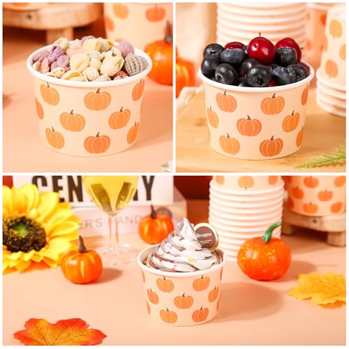 Fall Pumpkin Snack Cups - 50 Pack 9oz Disposable Ice Cream & Treat Cups
