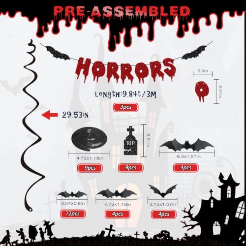 Halloween Decorations Banner Bat Swirl Party Decor Indoor - Spooky Set