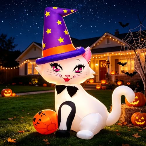 6FT Inflatable Cat Halloween Decoration with Pumpkin LED Light Yard & Garden Decor