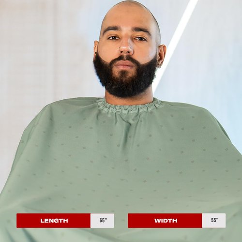 Barber Strong The Barber Cape Haircut Cover for Men, Hair Repelling and Static-Reducing Material, Flexible Elastic Neckband, Water Resistant Fabric, Oversized for Complete Coverage - Green Shield