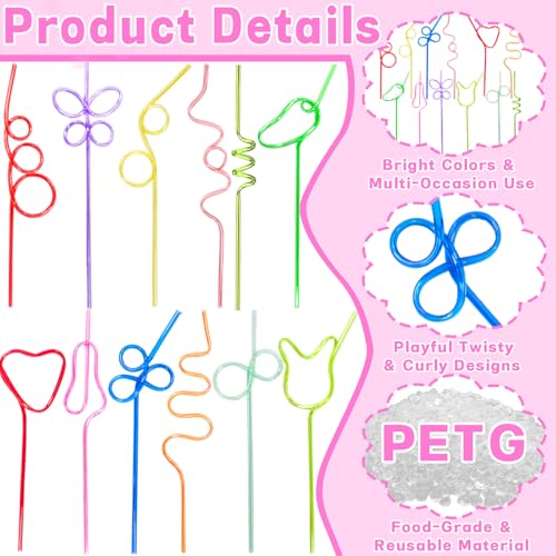 Party Drinking Straws Set - 24 Reusable Silly & Crazy Straws for Kids & Adults