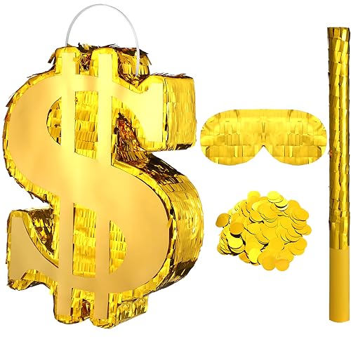Money Piñata with Blindfold Stick and Confetti - Gender Reveal Party Decoration Set - Variation of Money