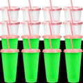 15 Pack Glow in the Dark Halloween Cups with Pink Lids - 24 oz Reusable Plastic Drinkware
