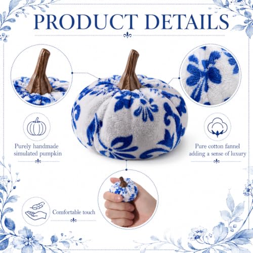 Blue and White Chinoiserie Mini Velvet Pumpkins - Fall Decor Set of 60 with Variation