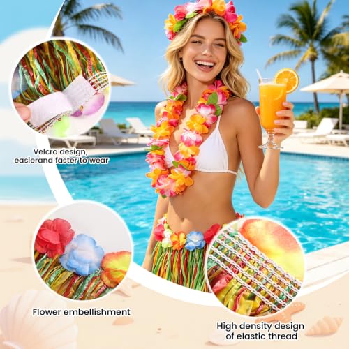 7PCS Hawaiian Leis Bulk Colorful Tropical Flower Necklaces for Summer Beach Party - Includes 80cm Skirt Variation