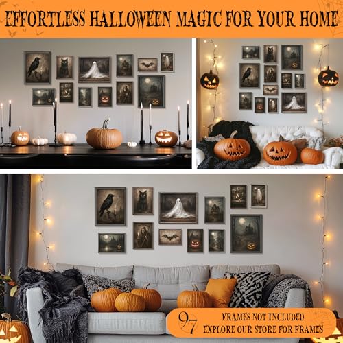 Halloween Vintage Wall Art - Gothic Ghost Prints, Unframed - Variation of Halloween Vintage
