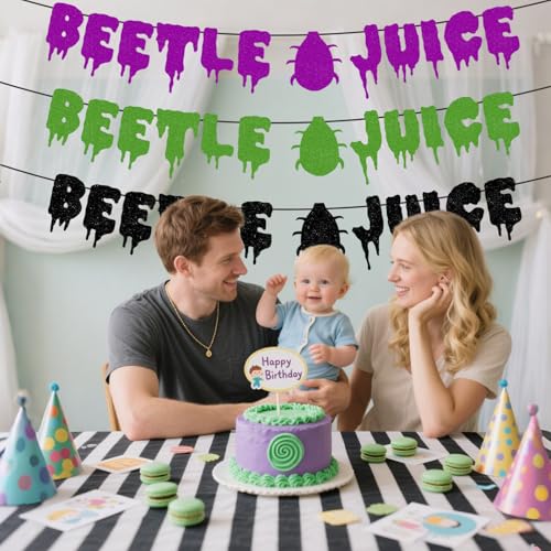 Halloween Party Banner Decorations Glitter Beetle Theme Pre-Strung Banner for Kids Adults