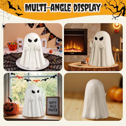 Light Up Ghost Figurine - 5.1 Inch Cute Spooky Halloween Decor, Indoor & Porch Resin Statue - White