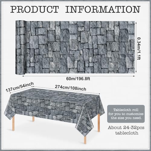 200 FT x 54 Inch Stone Wall Plastic Tablecloth Roll - Halloween & Event Decor Variation 1