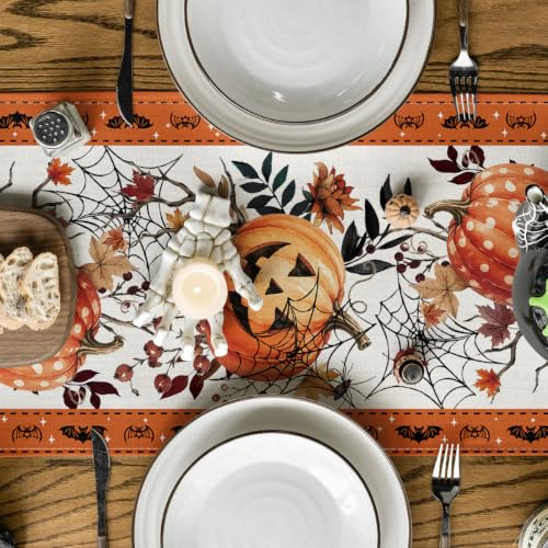 Halloween Table Runner 13x120 Inch Orange Spun Polyester Home Party Decor