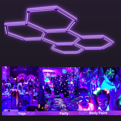 LED Hexagon Blacklights UV Black Lights Fixture for Party 5 Grids - Hex