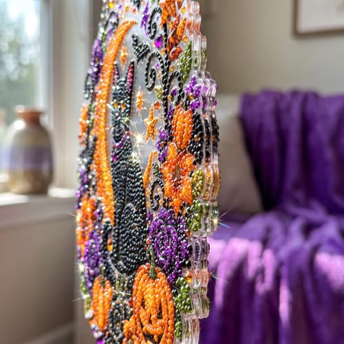 Halloween Black Cat Moon Diamond Art Suncatcher Kit - 10x10in Window Decor