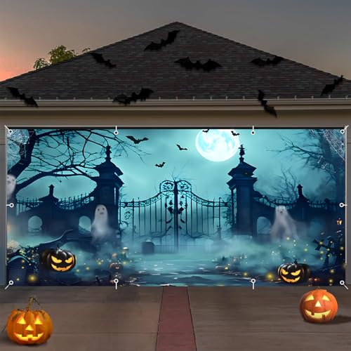 Halloween Garage Door Cover Decorations 7x16ft - Outdoor Party Banner - Variation of Halloween-1