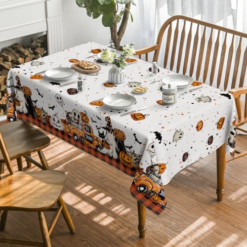 Halloween Tablecloth 60 x 84 Inch Rectangular Buffalo Plaid Bats Orange - Fall Decor