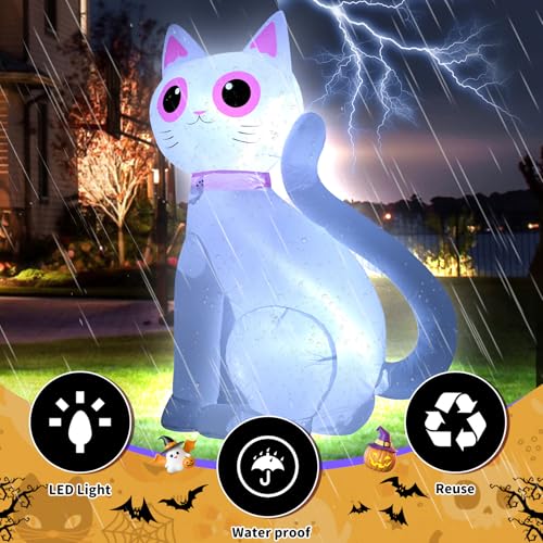 Inflatable Halloween White Cat Decoration - 3.5FT Yard & Indoor Decor with LED Lights - Variation: White Cat