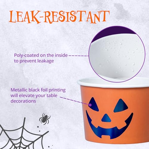 Confettiville Jack-O'-Lantern Paper Ice Cream Cups - 50 Count, 9 Oz, Orange & Black Variation