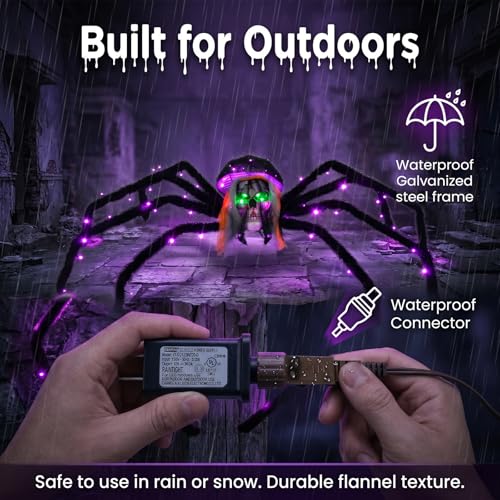 52-Inch Floor-Standing Halloween Giant Skull Face Spider with Flashing Red & Green LED Eyes