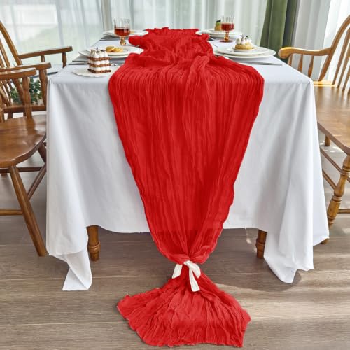 2 Pack Red Cheesecloth Table Runner for Fall Christmas Party Decor - 10FT